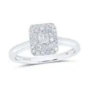 14k White Gold Emerald Diamond Halo Bridal Engagement Ring 1/2 Cttw