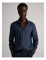 [Blaq] Kelly Linen Long Sleeved Relaxed Shirt in Navy