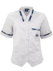 White S/S Blouse With Tartan Pipe And Logo - SNR