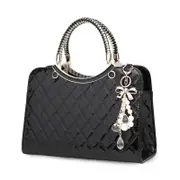Diamond Pattern Leather Handbag with Hanging Ornaments - Women
