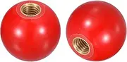 sourcing map 4Pcs Threaded Ball Knobs, M10 Female Thread Thermoset Ball Knob 35mm Dia Round Operation Handles with Copper Insert for Machine Lever Handle, Red