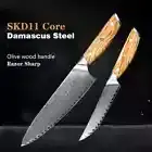 2PCS Chef Kitchen Knife Set VG10 Damascus Steel Chef Utility Knives Olivewood