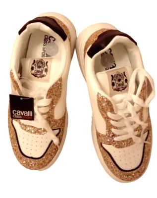 Cavalli Class Sport Glitter Lace-up Trainers White Size uk 4.5 eu 37