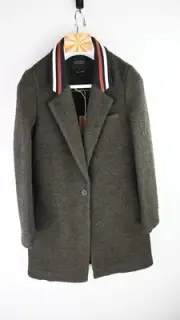 Scotch & Soda "Souvenir des alpes" wool blend boucle coat in khaki size S/UK10