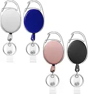 JZS Retractable Keychain Badge Holder Name Tag ID Carabiner Badge Reels Retractable Key Holders Keychains with Key Ring(4 Pack,Multicolor)