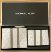 NWB Michael Kors Billfold Wallet Box Set White Gray 36H1LGFF1B NIB Dust Bag FS