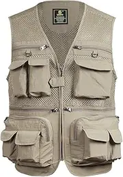 [Generic] Fishing Vest Breathable Fishing Travel Mesh Vest with Zipper Pockets Summer Work Vest for Activities
