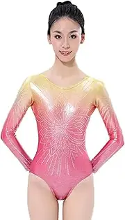 [Zagitova] Long Sleeve Rhythmic Gymnastic Leotards Gradient Sports Art Clothing Girls Sparkly Ballet Dance Unitards