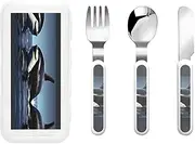 Orca Killer Whale Print 3 Piece Set For Camping Stainless Steel Flatware, Spoon, Fork, Knife, Ideal For Outdoor