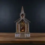 LED Snow Globe Church with Nativity 8.25"H