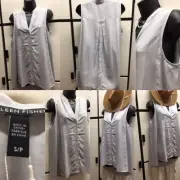 Eileen Fisher S Steel Tencel Mandarin Collar Sleeveless Shirt