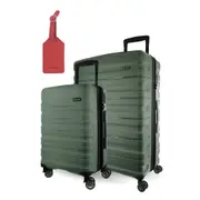 2pc Pierre Cardin Hard-Shell Medium & Cabin Set Travel Luggage w/Name Tag Moss