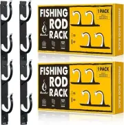 QudraKast Horizontal Fishing Rod Holder for Garage Wall 2 Pack, 4 Rods