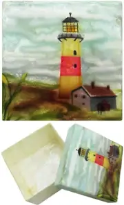 Capiz Shell Trinket Box, 3", Lighthouse