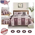 Brown Floral Plaid King Quilt Set - Lightweight Microfiber Summer Bedspread
