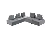 Foret 5pc Armless Seat Modular Extension Ottoman Couch Velvet Sofa Light Grey