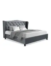 [Artiss] Double Size Wooden Upholstered Bed Frame Headborad Grey
