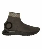 SALVATORE FERRAGAMO Gardena Women's 726011 BLK/Metallic Sock Sneaker Size 5.5 C