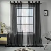 Black Sheer Curtains 120 Inch Length Set 2 Panels For Living Room Semi Voile Sheer Drapes Solid Luxury Grommet Black Textured Sheer Curtains For Patio Outdoor Decor 52 X 120 Inches 10 FT Long