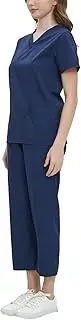 [Colaxi] Women Scrubs Set Nursing Uniforms Scrubs Comfortable V Neck Workwear Stretch Nurse Uniform Nurse Scrubs for Pet Grooming SPA
