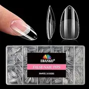 EBANKU 504pcs Medium Almond Nail tips, Pre-shape Half Matte Clear Press on Flase Nail Tips for Full Cover Extension
