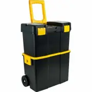 Black 2 pc Storage Suitcase Tool Chest Cabinet Mobile Workshop Box Rolls Stacks