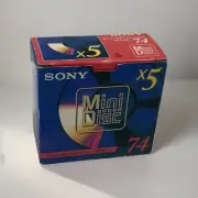 5-Pack New Sony MDW-74 Recordable MiniDiscs -- Factory Sealed