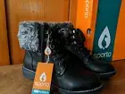 SZ 6 SPORTO Black womens Block Heel BOOTS faux fur hiking Lace Up Booties NIB