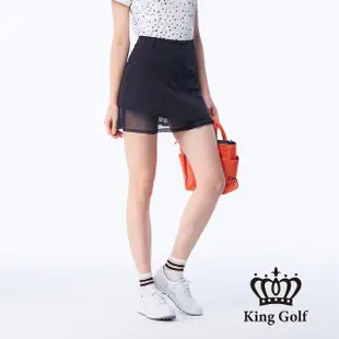 【KING GOLF】速達-網路獨賣款-女款素面網布拼接立體刺繡修身A LINE短裙/高爾夫球裙(丈青)