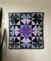 Modern Art Wall Quilt. AMETHYST GEODE Handmade. 23.5" x 24.5" Purple Gray Black