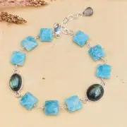 Amazonite And Labradorite Sterling Silver Natural Faceted Gemstone Bracelet