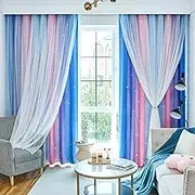 Loyala Star Blackout Curtains for Bedroom - Rainbow, 96 Inches Long, 2 Panels - Blue, Purple & Pink