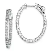 Sterling Silver Shimmer Rhodium-Plated 54 Stone 1.7mm Cz In And Out Oval Hinged Hoop Earrings