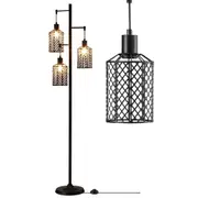 Modern Floor Lamp Standing Reading Light Tall Black Corner Industrial for Bed Living Room Office with Cage Shades 169cm