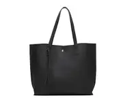 Womens Soft Leather Tote Shoulder Bag Big Capacity Tassel Handbag-Black