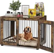 23.6" Dog Crate Furniture, Lockable Double Door Wooden Pet Crate for Indoor Use, Stylish Pet Crate End Table for Small/Large/Medium Dogs, Decorative Pet House, Functional Chic Puppy Crate Furniture