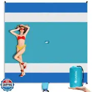 Laybax Blue Water-Resistant, Sandproof 10x9ft Beach Blanket with Umbrella Hol