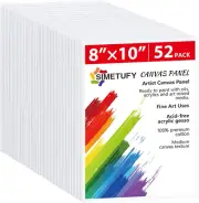 52-Pack 8x10 Inch Pre-Primed Cotton Canvas Panels for Acrylic & Oil Painting