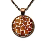 Sassy Giraffe Animal Print Pattern - Handmade Round Glass Pendant Necklace