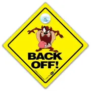 Back Off Car Sign, Taz Baby On Board Sign, Suction Cup Sign To Deter Tailgaters