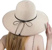 [Koreshion] Women Summer Wide Brim Straw Hat Beach Foldable Sun Hats Floppy Roll Up Cap Uv UPF 50+ Caps