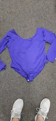 Danskin Women's 4x Purple Nylon Spandex Bodysuit Leotard Stretch Long Sleeve