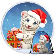 Cute Christmas Design White Tiger Cub Gift Round Beach Towel