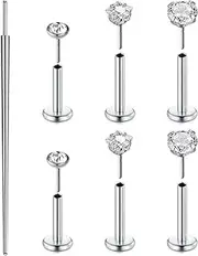 [Zolure] 16G Flat Back Earrings Stud Threadless Surgical Steel Tragus Cartilage Labret Helix Nose Lip Ring Conch Push in Medusa Piercing Jewelry
