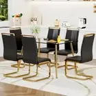 7 Piece Dining Table and Chairs Set，Modern Kitchen Dining Room Table with 6 Blac