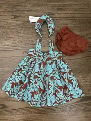 Janie and Jack 18-24M Baby Girl 3pc Set Teal Brown Floral Dress Headband Bloomer