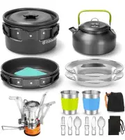 Odoland 16pcs Camping Cookware Set with Folding Camping Stove, Non-Stick