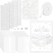 50 Set Wedding Invitations Wraps Include Pre Folded Jackets for 5x7 Invitations Pearl Sticker White Wax Seal Stickers Pearlescent White Envelope Roll Ribbon for Weding Baby Shower