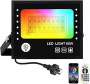 BOSITE 60W RGB +White/Warm Floodlight, Waterproof IP66 LED Flood Light, Smart Dimmable Outdoor LED Light with Remote/APP Control for Garden, Patio/Yard/Stage Lighting/Christmas/Halloween Parties Decor