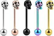 [Kopida] 5PCS Punk Skull Tongue Nipple Bar Barbell Piercing Rings Skull Head Skeleton Tongue Piercing Barbell Piercing Body Jewelry Tongue Ring Alloy Tongue Accessory Hip Hop Tongue Bar, Metal, no gemstone